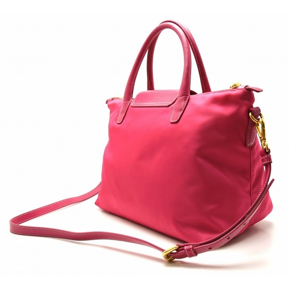 Prada Bag Nylon Handbag Pink Fuchsia 2WAY Shoulder Leather - Picture 1 of 9